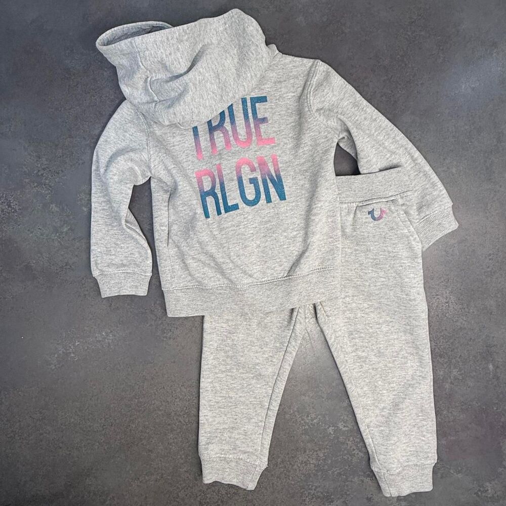 True Religion Gray Hoodie Jogger Set 24M Gray 2 Piece Outfit TRUE RLGN Tracksuit